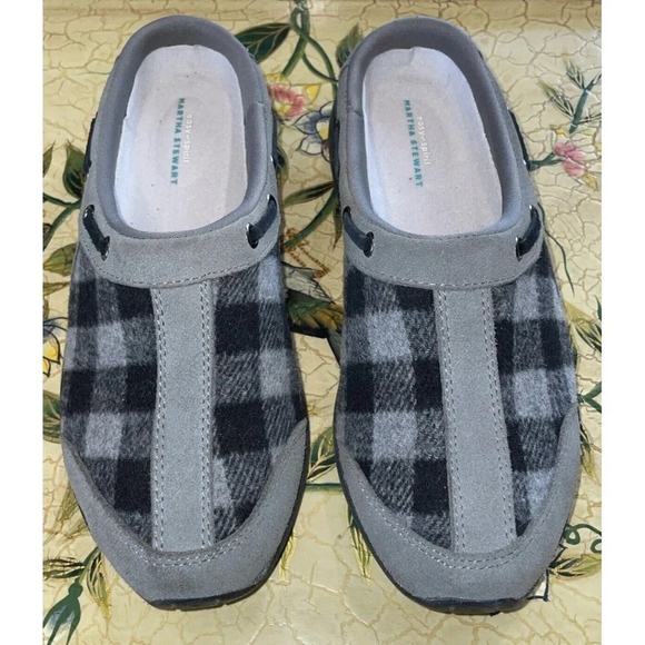 Easy Spirit 6M Martha Stewart Travelport 107 Slip Ons Mules Clogs Black Plaid - Picture 2 of 7